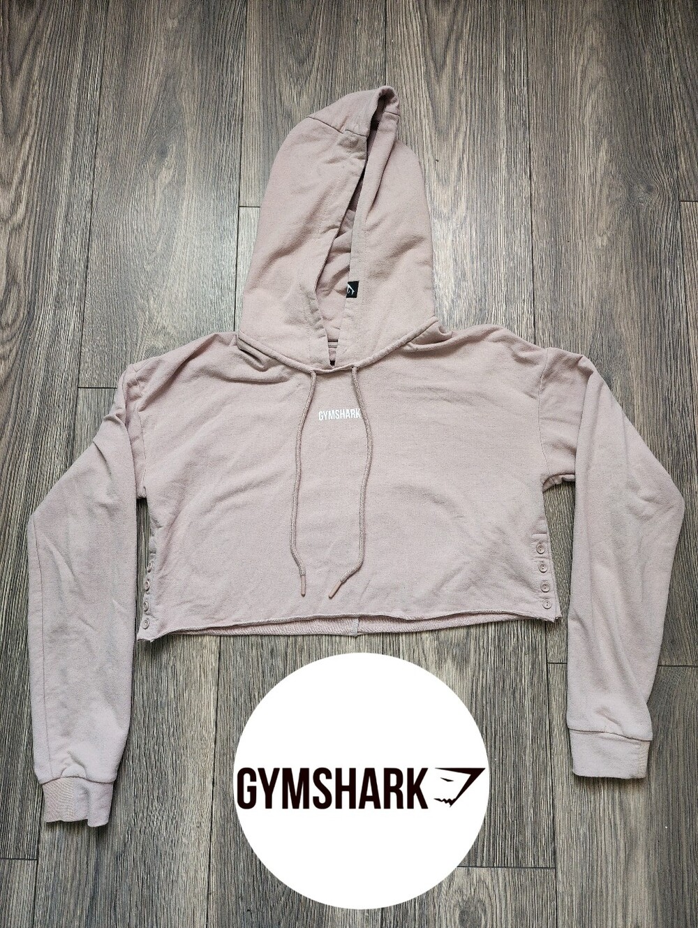 Gymshark taupe cropped hoodie.